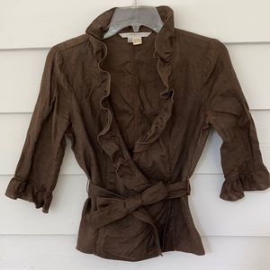 Zara ruffled jacket w/ belt at waist